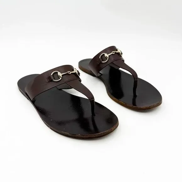 Gucci Horsebit Sandals Flat Slides Brown Leather EU 38 US 8 - Picture 2 of 13